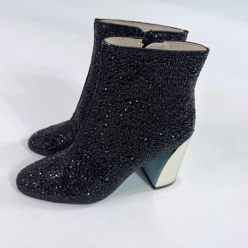 Betsey Johnson Boots Womens Size 6.5 Black Rhinestone Ankle Block Heel SB-HUGO - Picture 5 of 12